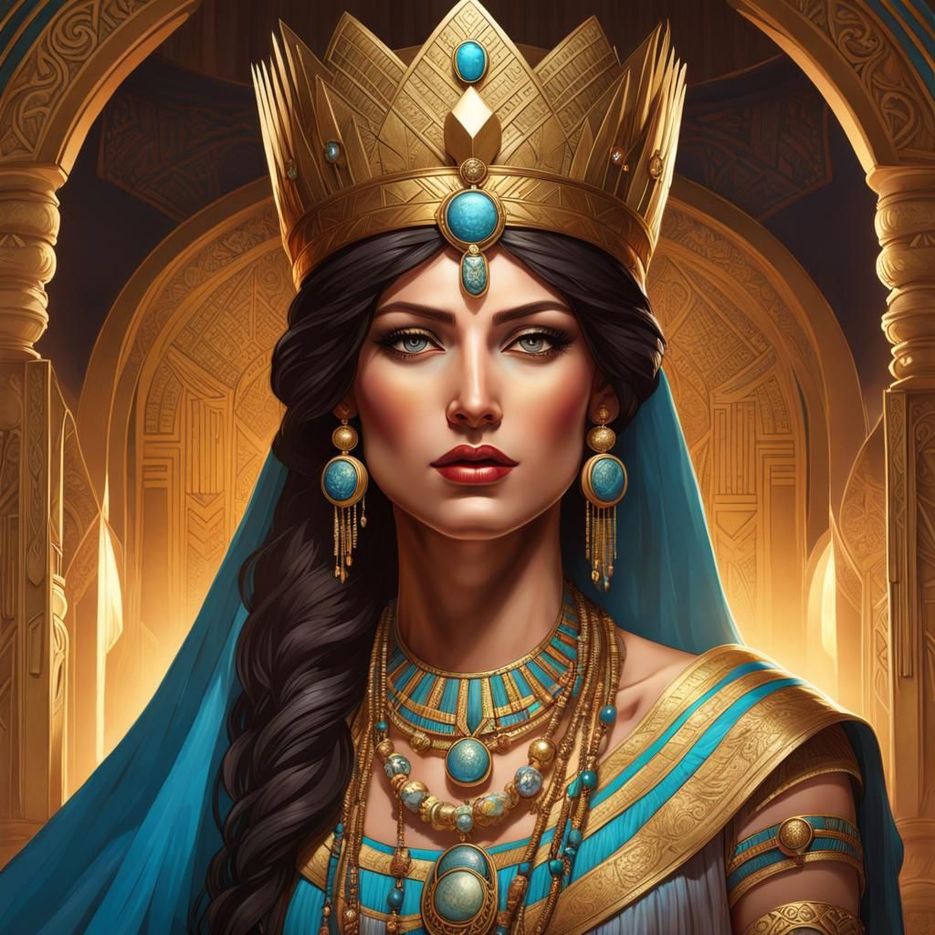 Ancient Assyrian Queen Portrait in Ethereal Fantasy Style