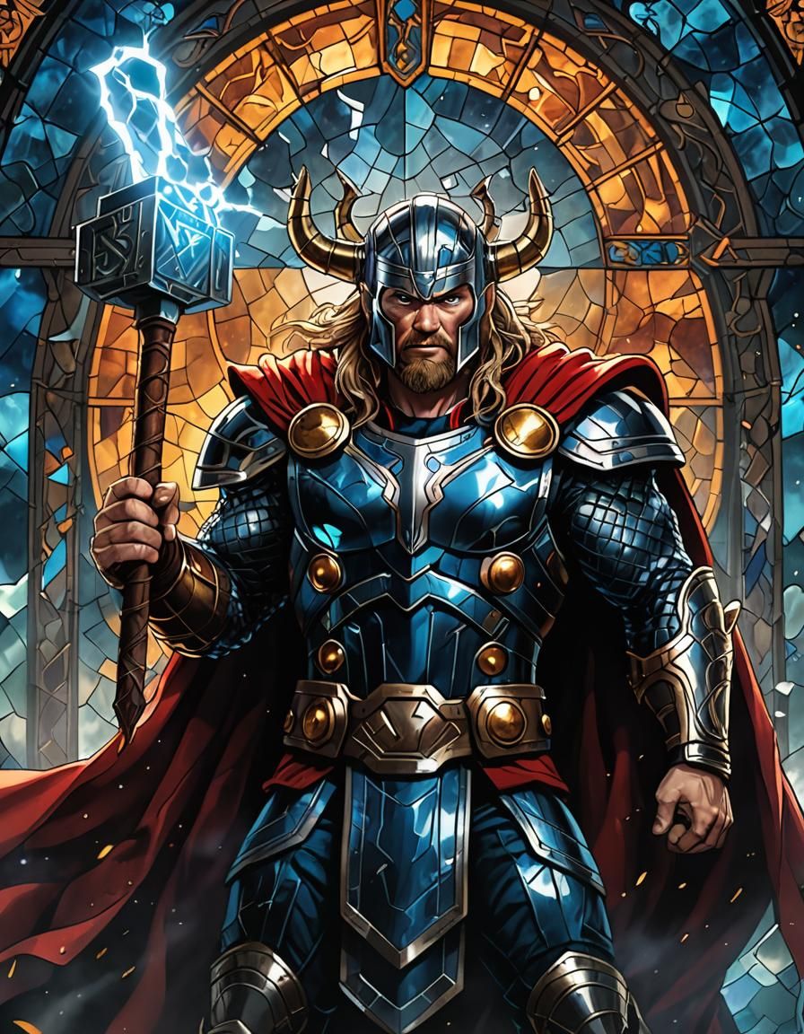 Thor's Stained Glass Mjolnir Art, Lightning Details