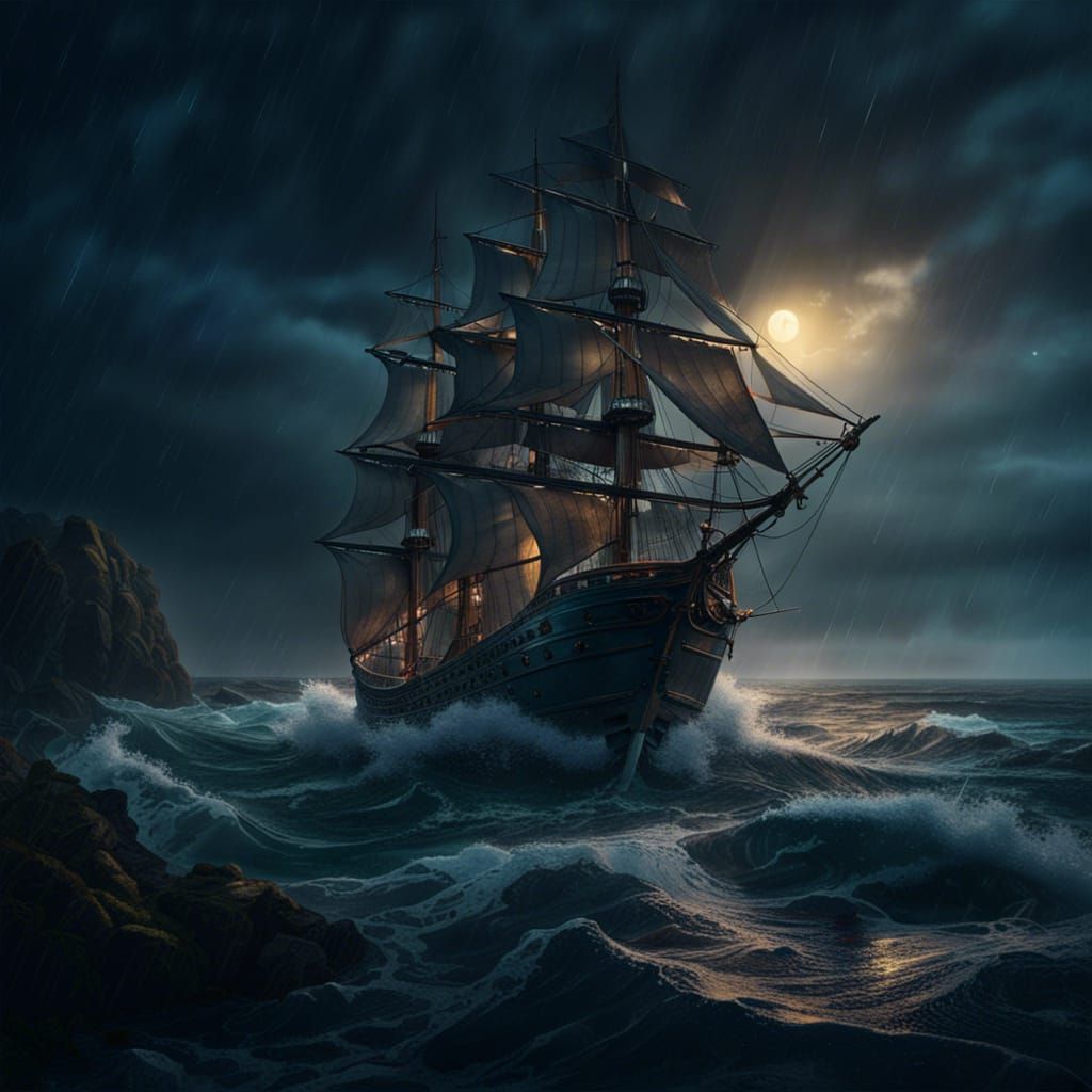 Stormy Night on Brittany Coast: Detailed Matte Painting