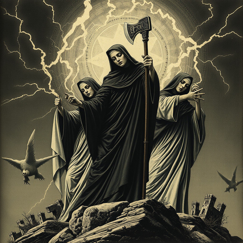 Surreal Nun Warriors Unleash Thunderous Fury in Dark Fantasy...