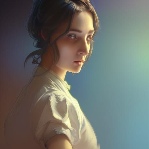 Girl in Blue Blouse: Detailed Digital Portrait