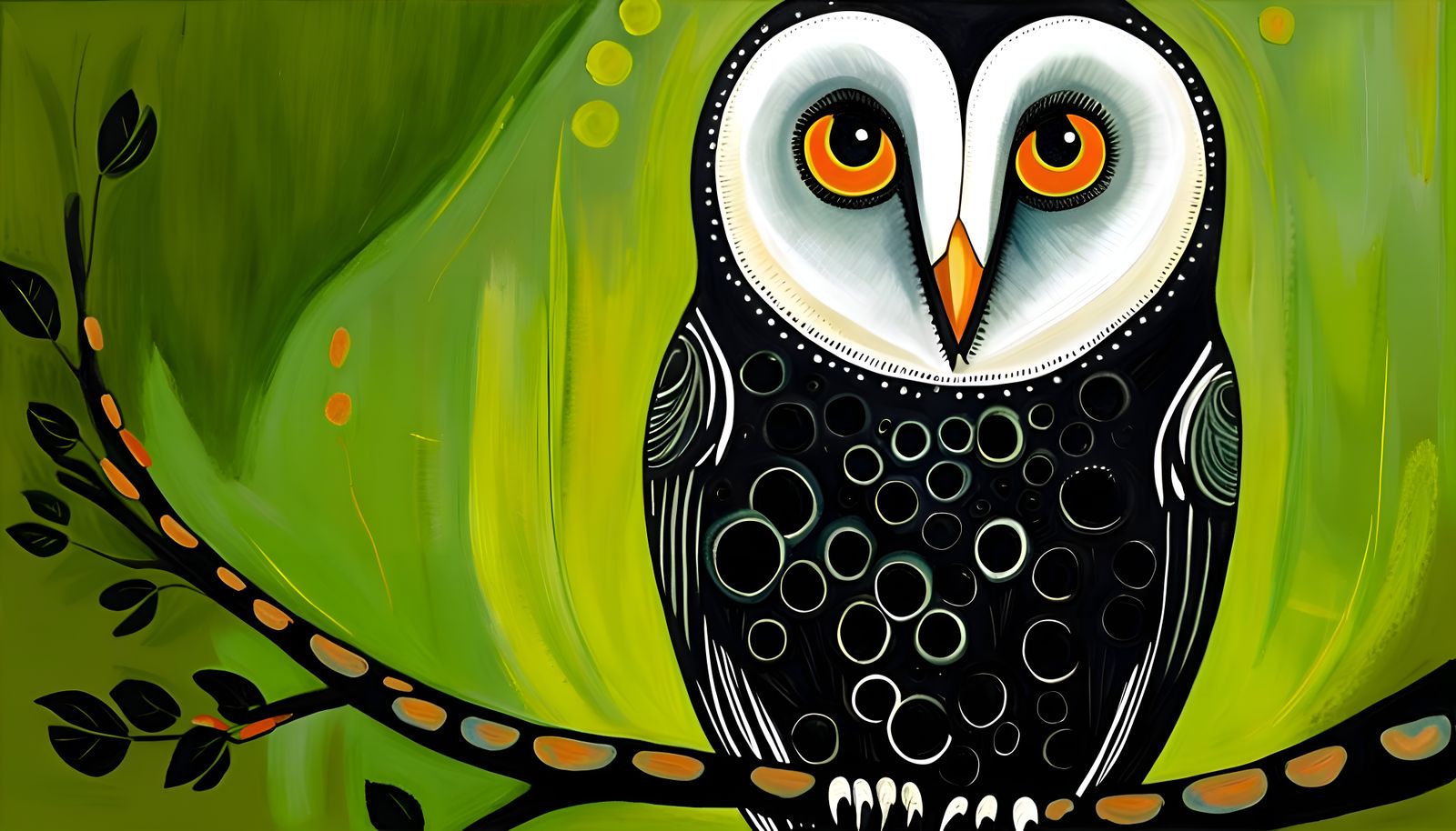 Happy Barn Owl in Art Brut Style