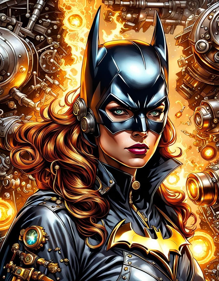 Steampunk Batgirl Comic Book Portrait in Hyperdetail