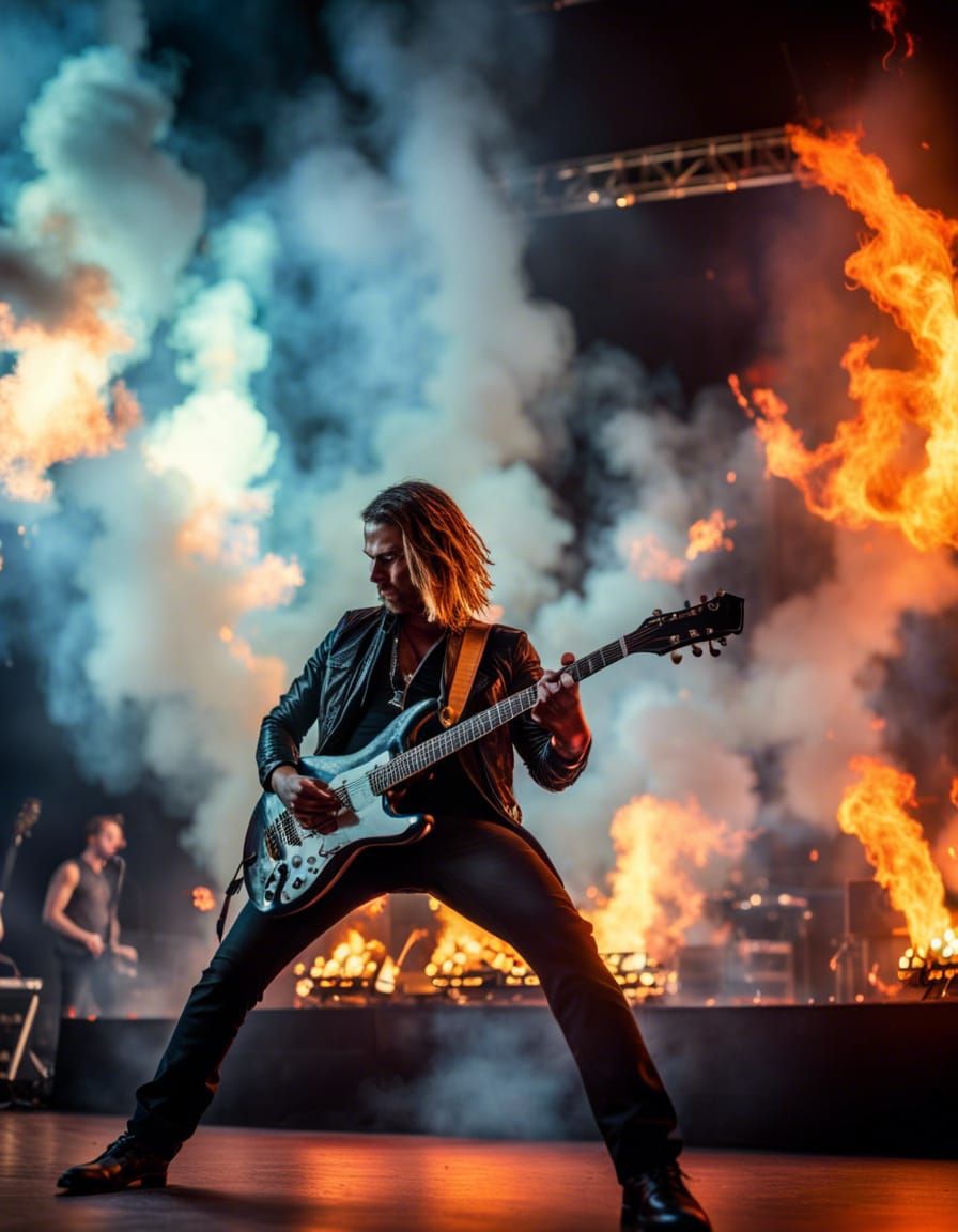 Fiery Rock Guitarist on Stage