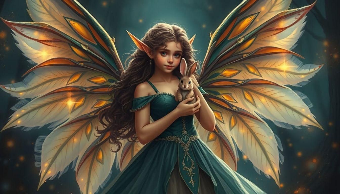 Forest Elf with Bunny in Ornate Dress