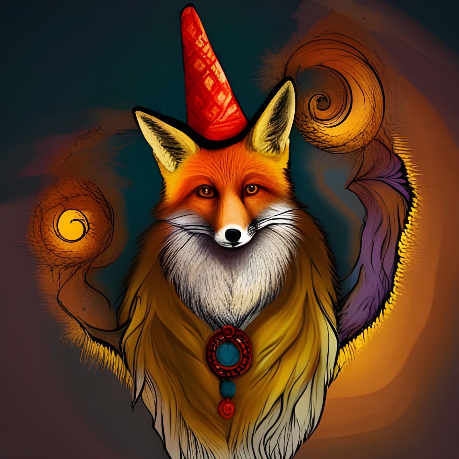 Fox Wizard in Abstract Art Style