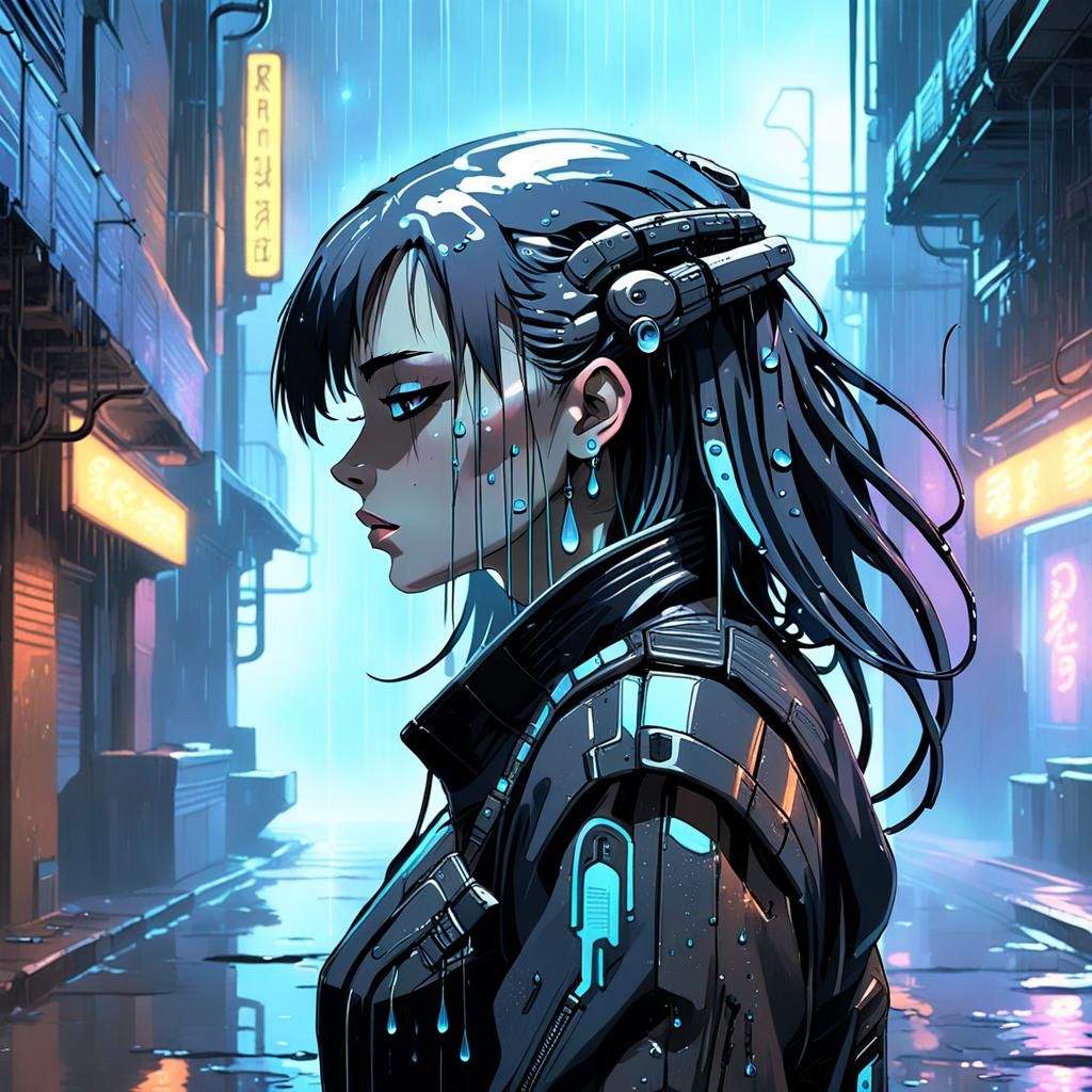 Anime Girl Portrait in Cyberpunk Neon Alleyway