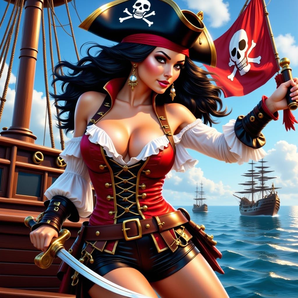 Voluptuous Pirate Swings into Battle, Comic Art Style