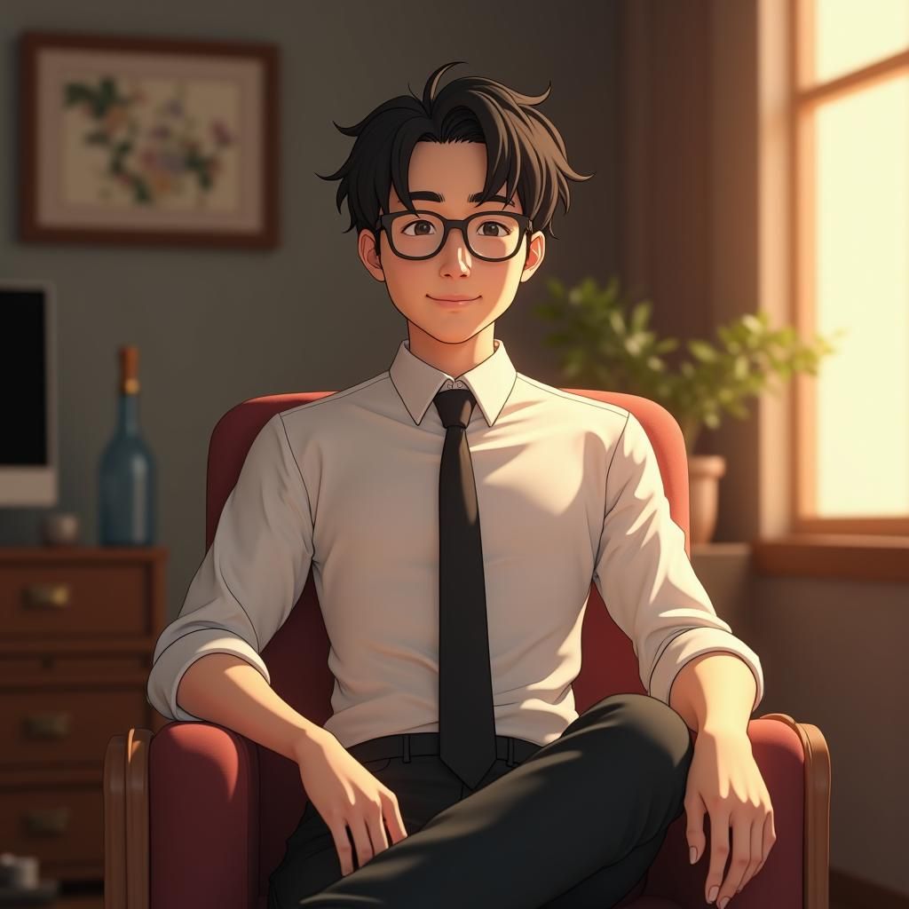 Cozy Warm-Toned Portrait of Data Analyst in Anime Style