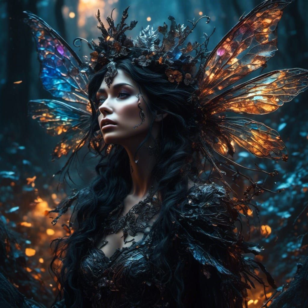 Mystical Black Fairy in Hyperrealistic Splash Art