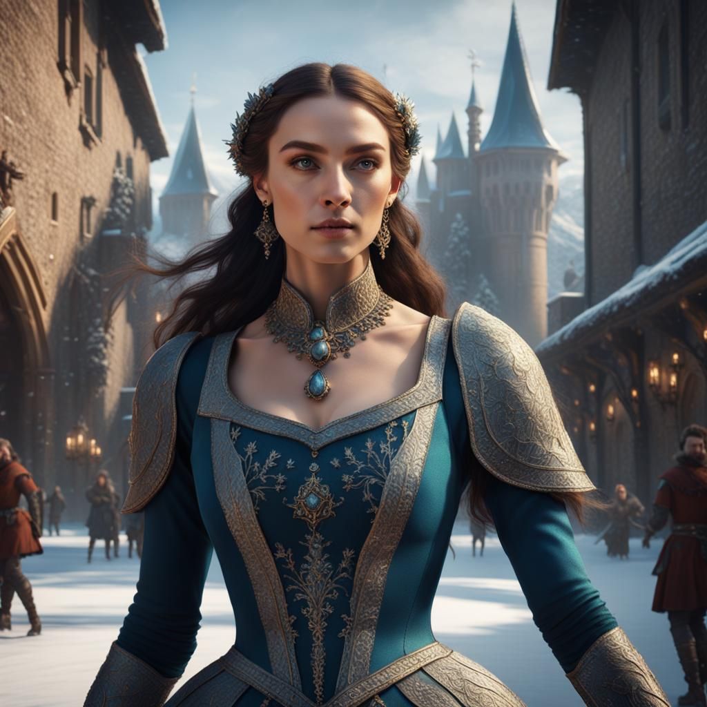 Medieval Couple Ice Skating: Detailed Fantasy Art