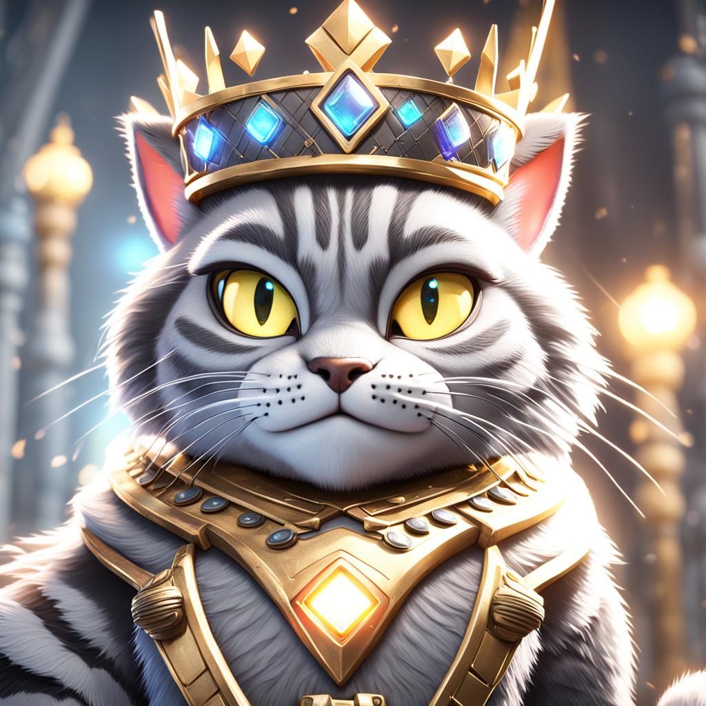 Grey Tabby Queen Cat Movie Poster in Pixar Style