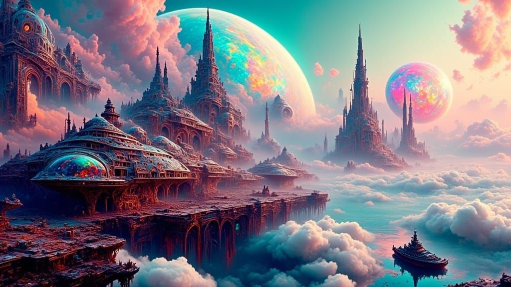 Futuristic Exoplanet Spaceport in Neon Cascadence Style