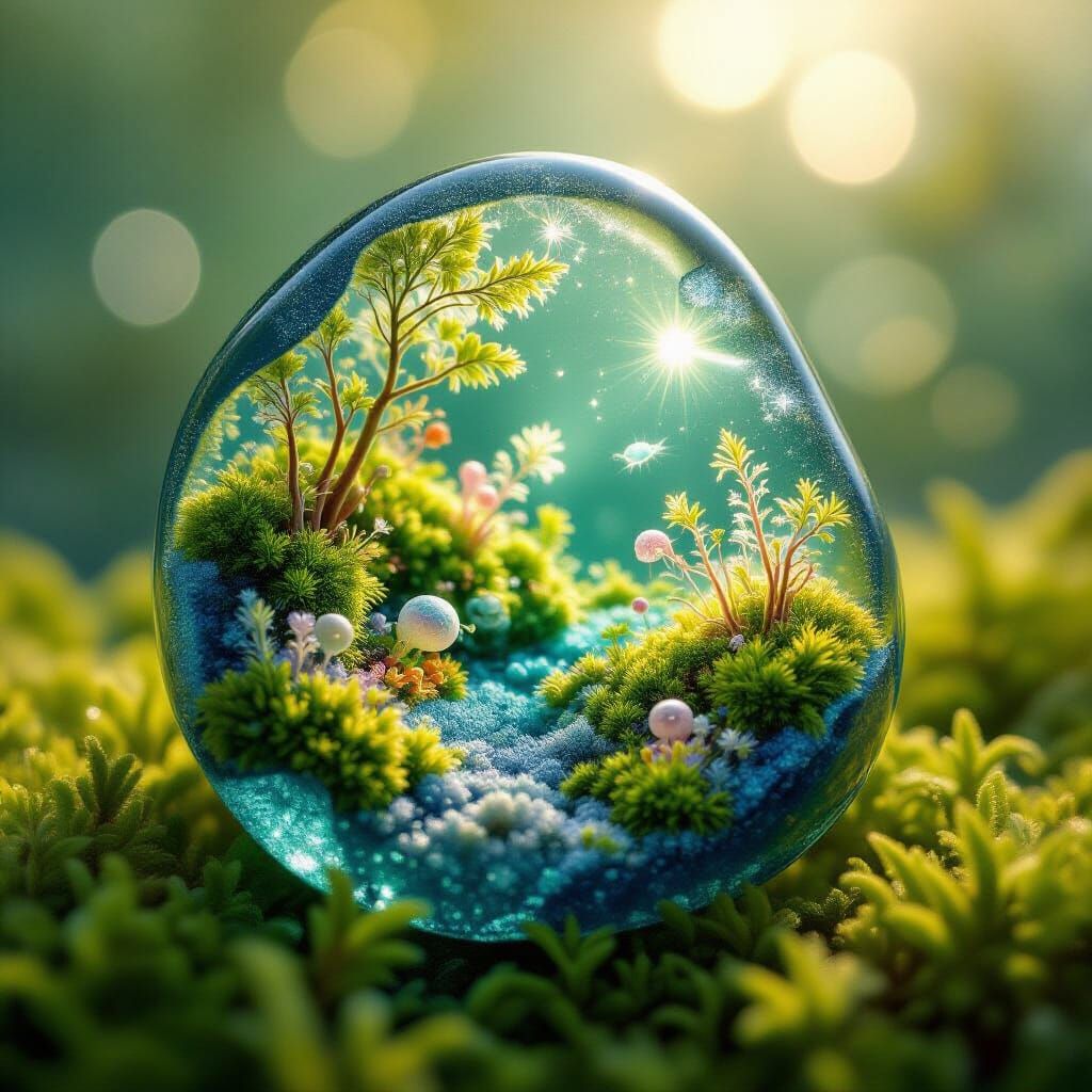 Miniature World Inside Sea Glass Macro Photo
