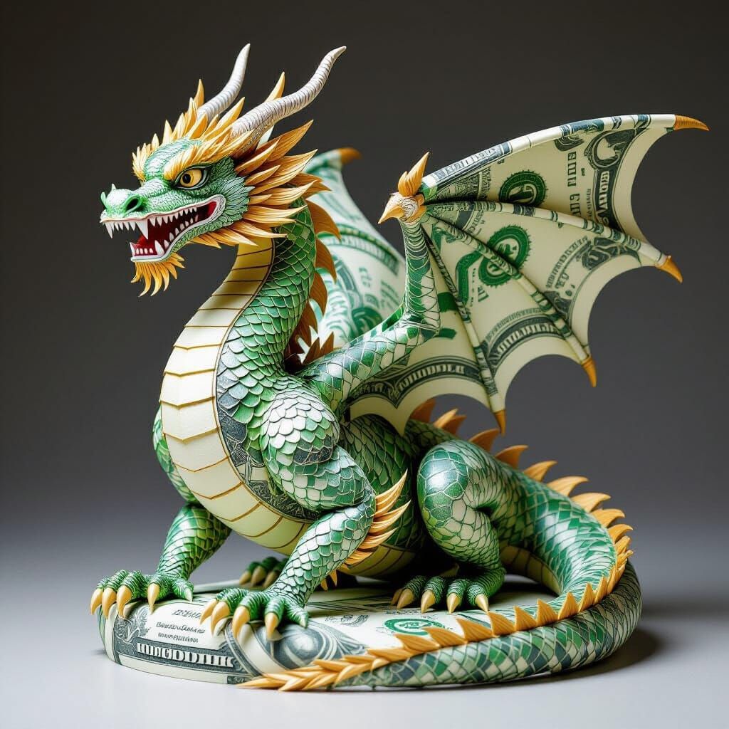 Dragon Sculpture Crafted from US Dollar Bills