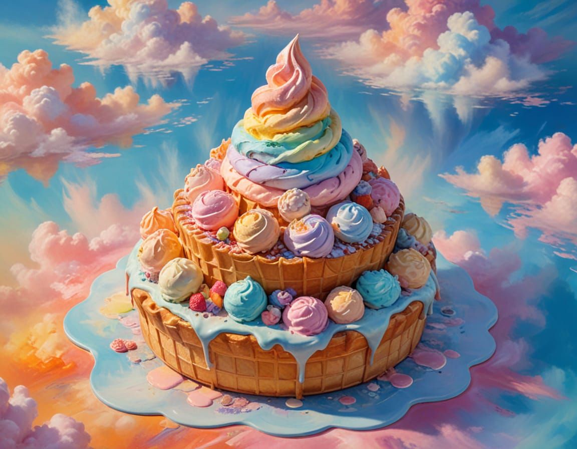Ice Cream Island in Neo-Impressionist Style