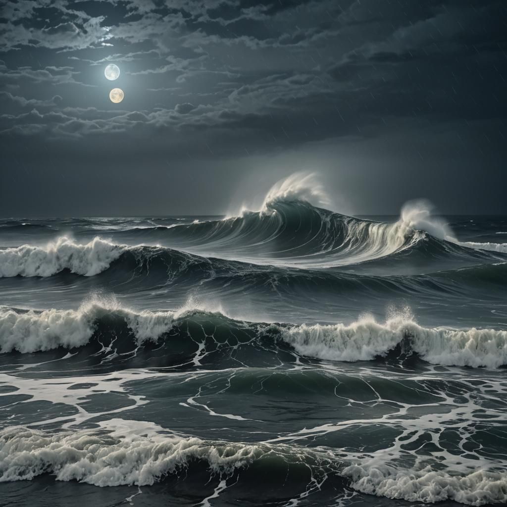 Majestic Stormy Seascape at Night in Fantasy Art Style