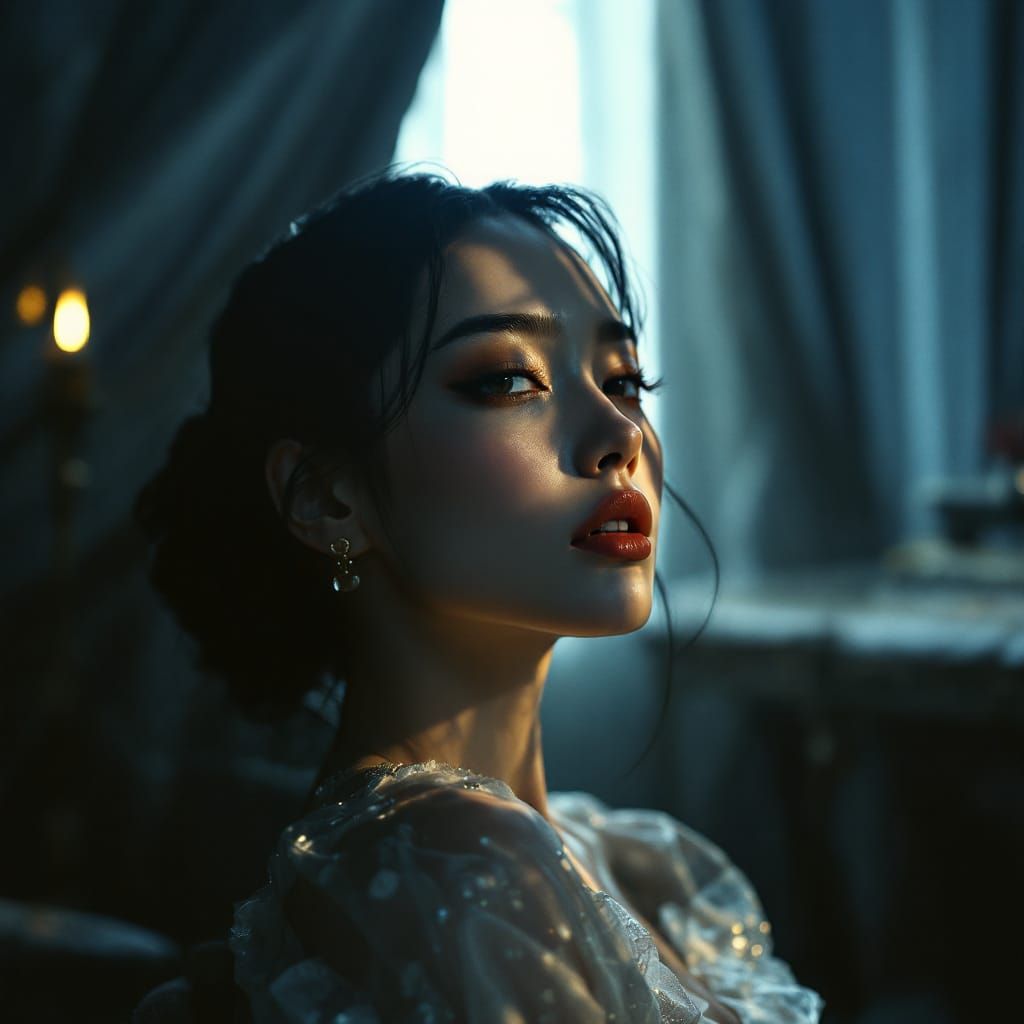 Cinematic Portrait of Japanese Woman with Heterochromia