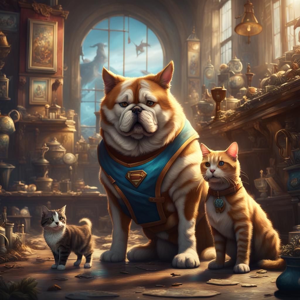 Kind Boy Comforts Sad Cat with Happy Dog