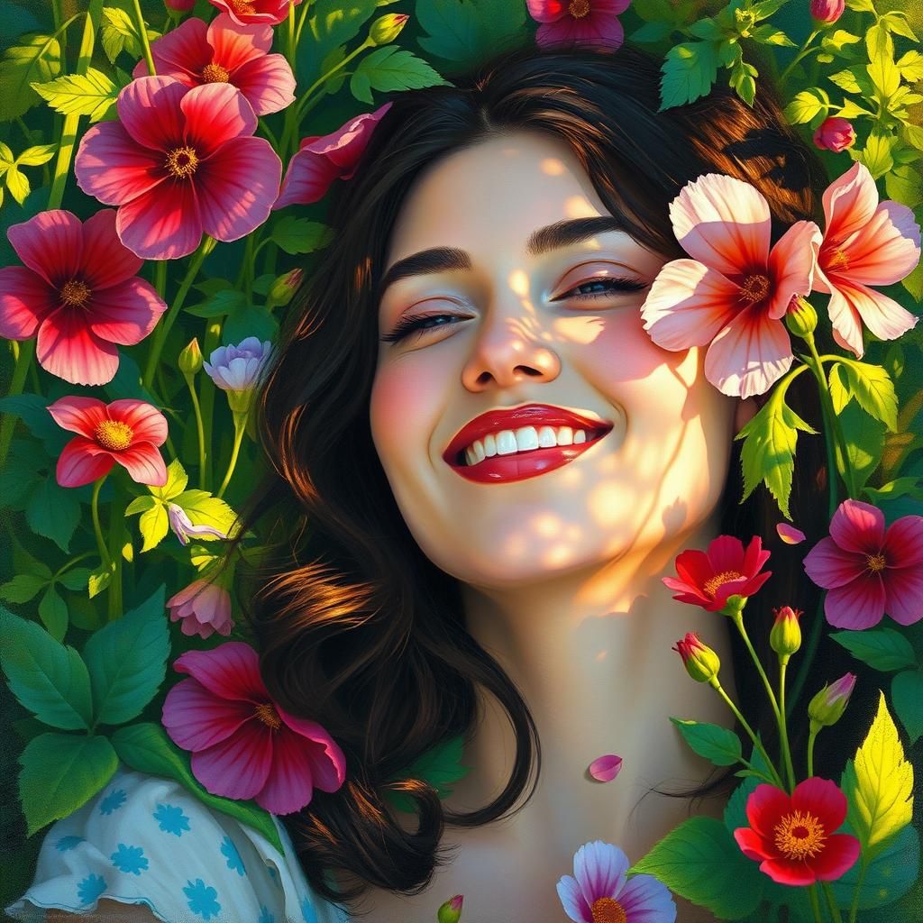 Radiant Woman in Sunlit Meadow, Impressionist Style