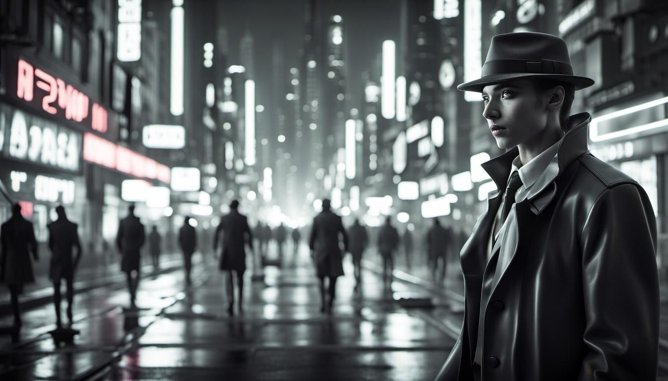 Android Detective in Noir-Style Futuristic City