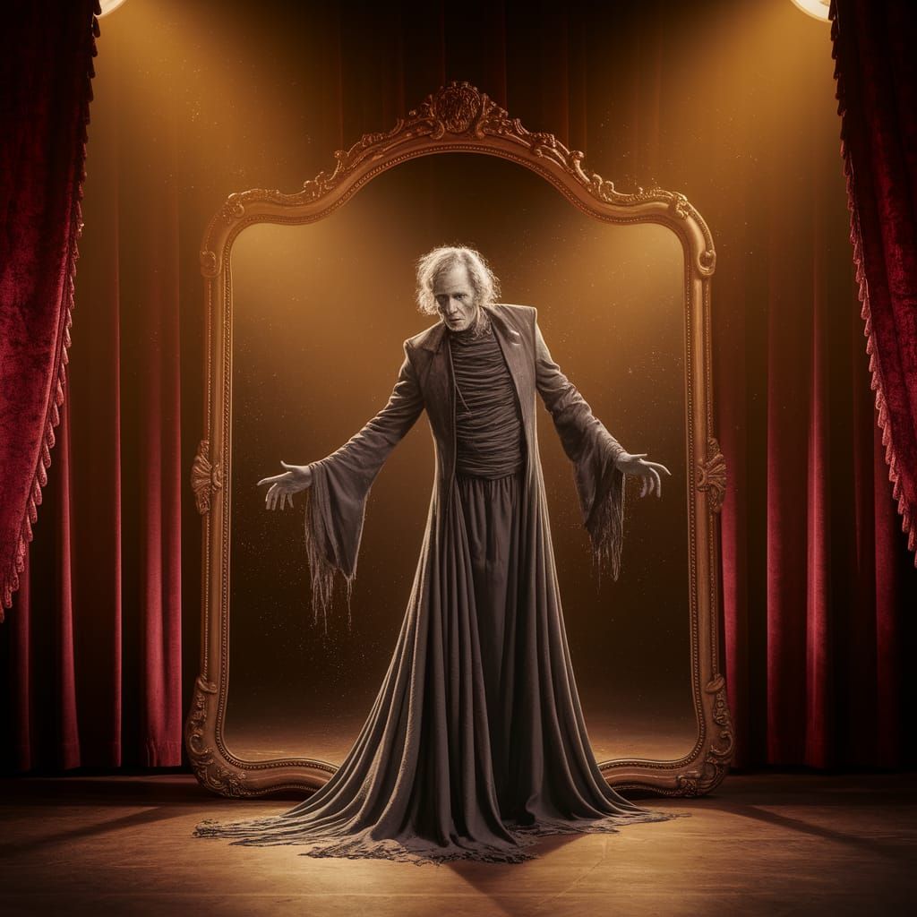 Spectral Figure Haunts Circus Mirror in Burtonesque Style