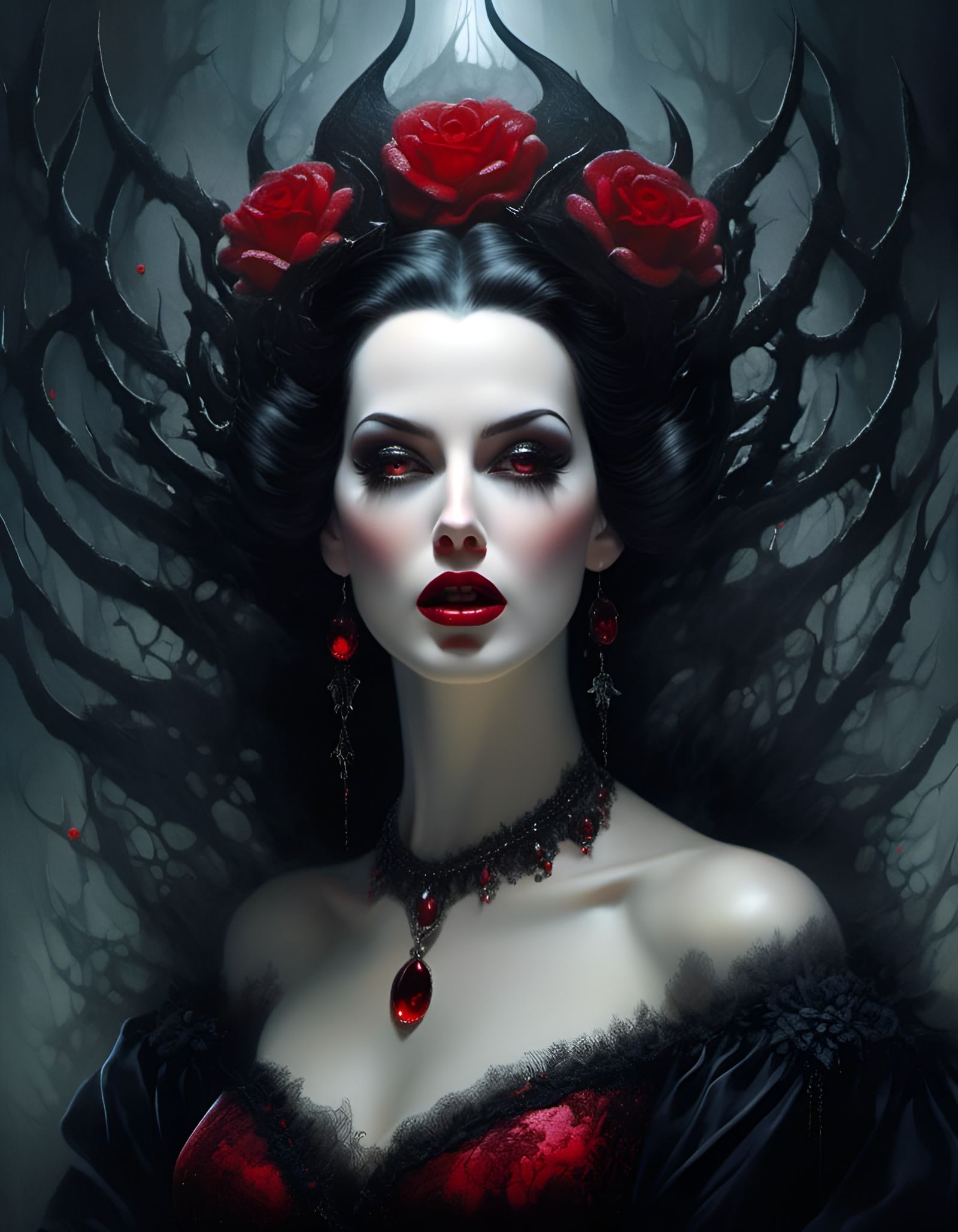 Gothic Vampire Queen Portrait in Hyperreal Style