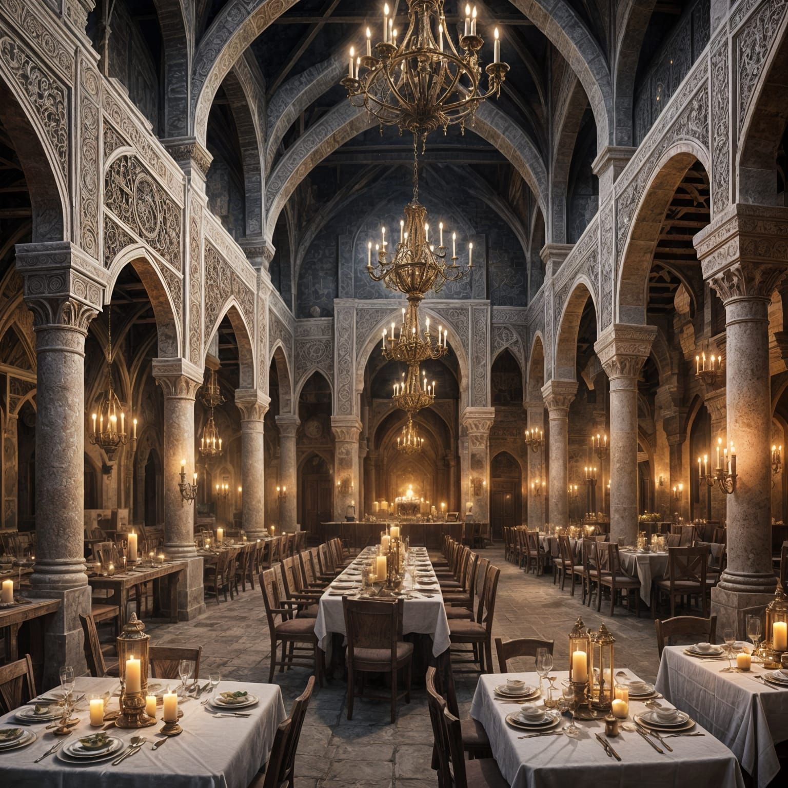 Arabian Medieval Dinner in White Hall at Night