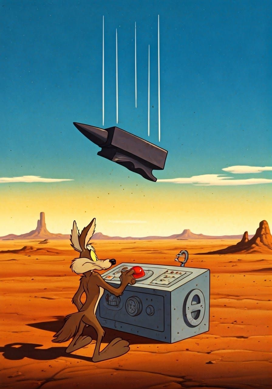 Wile E. Coyote Pushes the Red Button in a Classic 2D Animati...