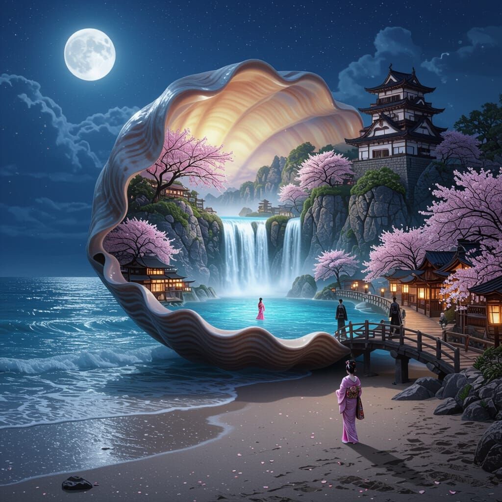 Giant Seashell Opens to Magical Kyoto with Geisha and Samura...