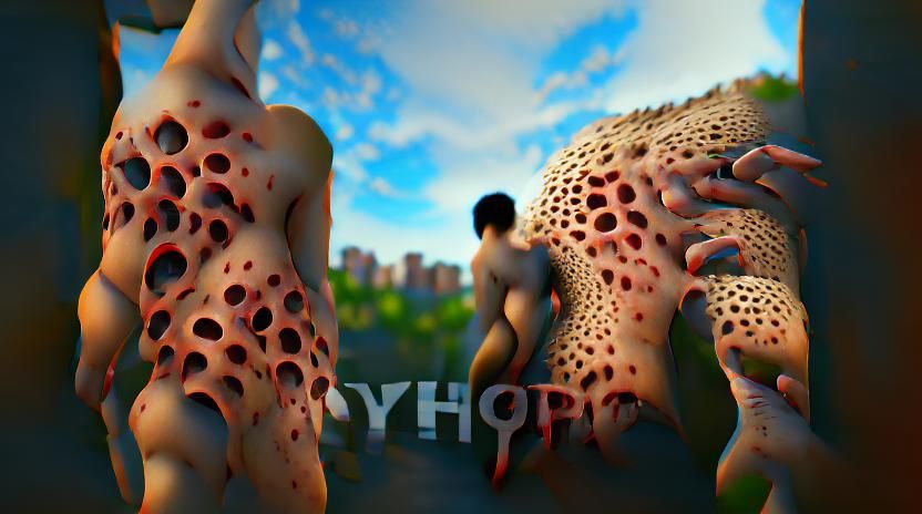 trypophobia stretching flesh horror trending on Artstation Unreal Engine 3D shading shadow depth optical illusion 8K 3D