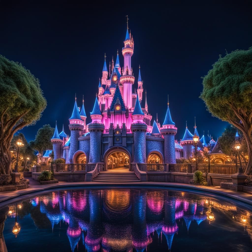 Fluorescent Disneyland at Night: Hyperrealistic Theme Park