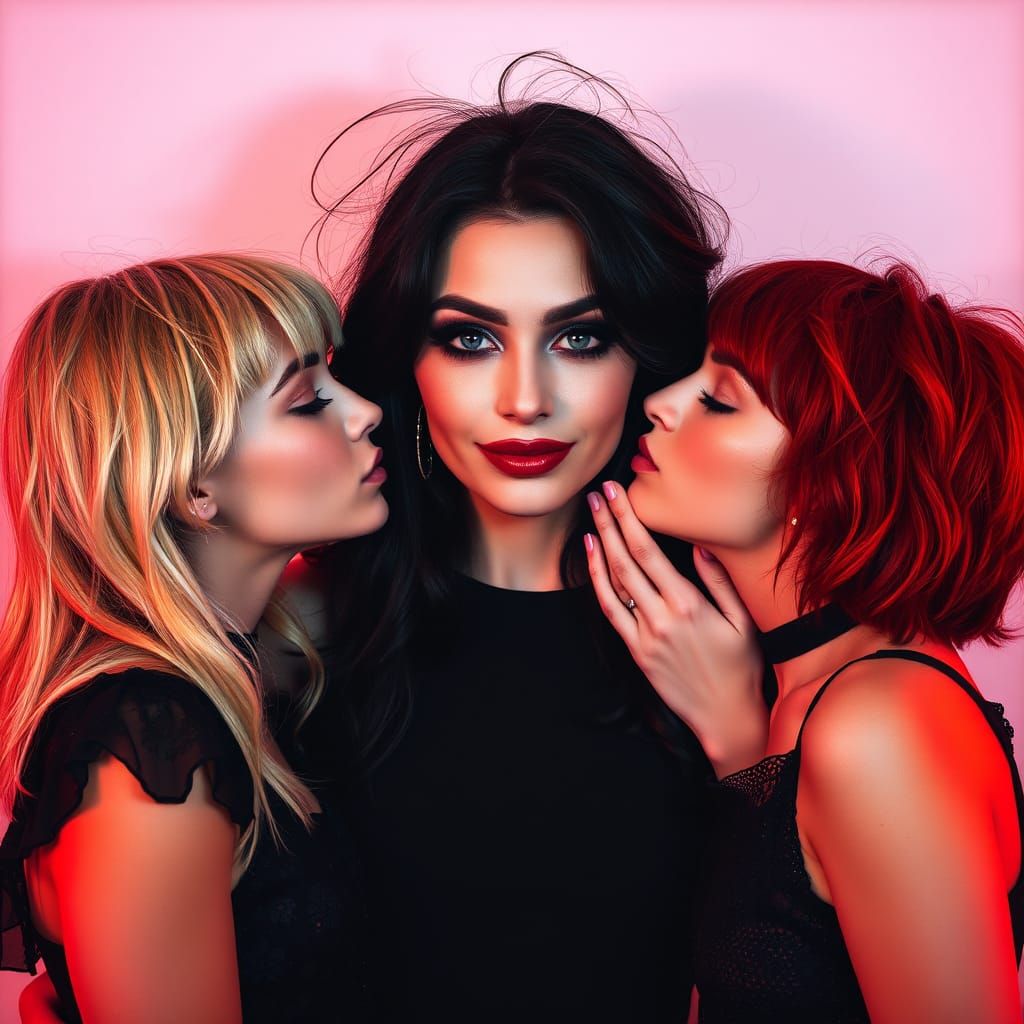Gothic Portrait of Three Women in Synthwave Style