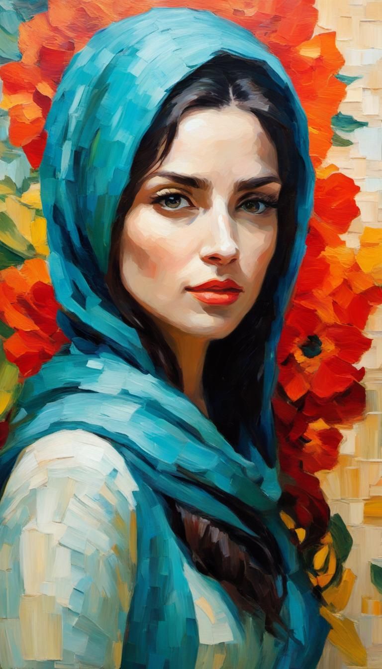 Stunning Woman in Post-Impressionist Impasto Oil Painting