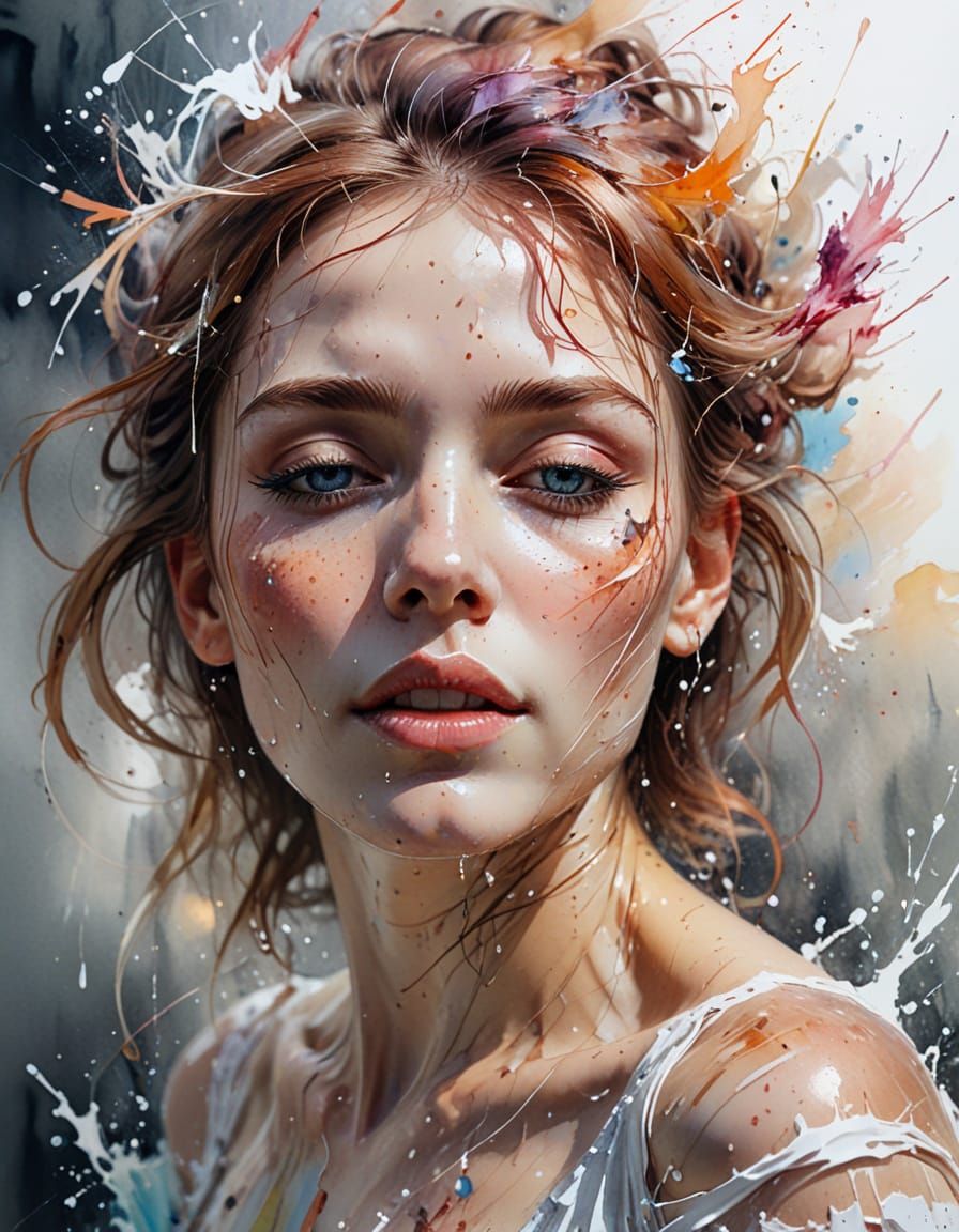 Woman Dancing in Water as Watercolor Art