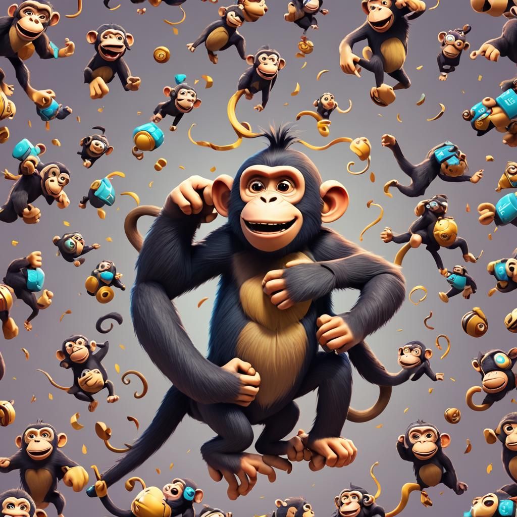 Two Monkeys Sharing Amazon Account: Pixar-Style 3D Art