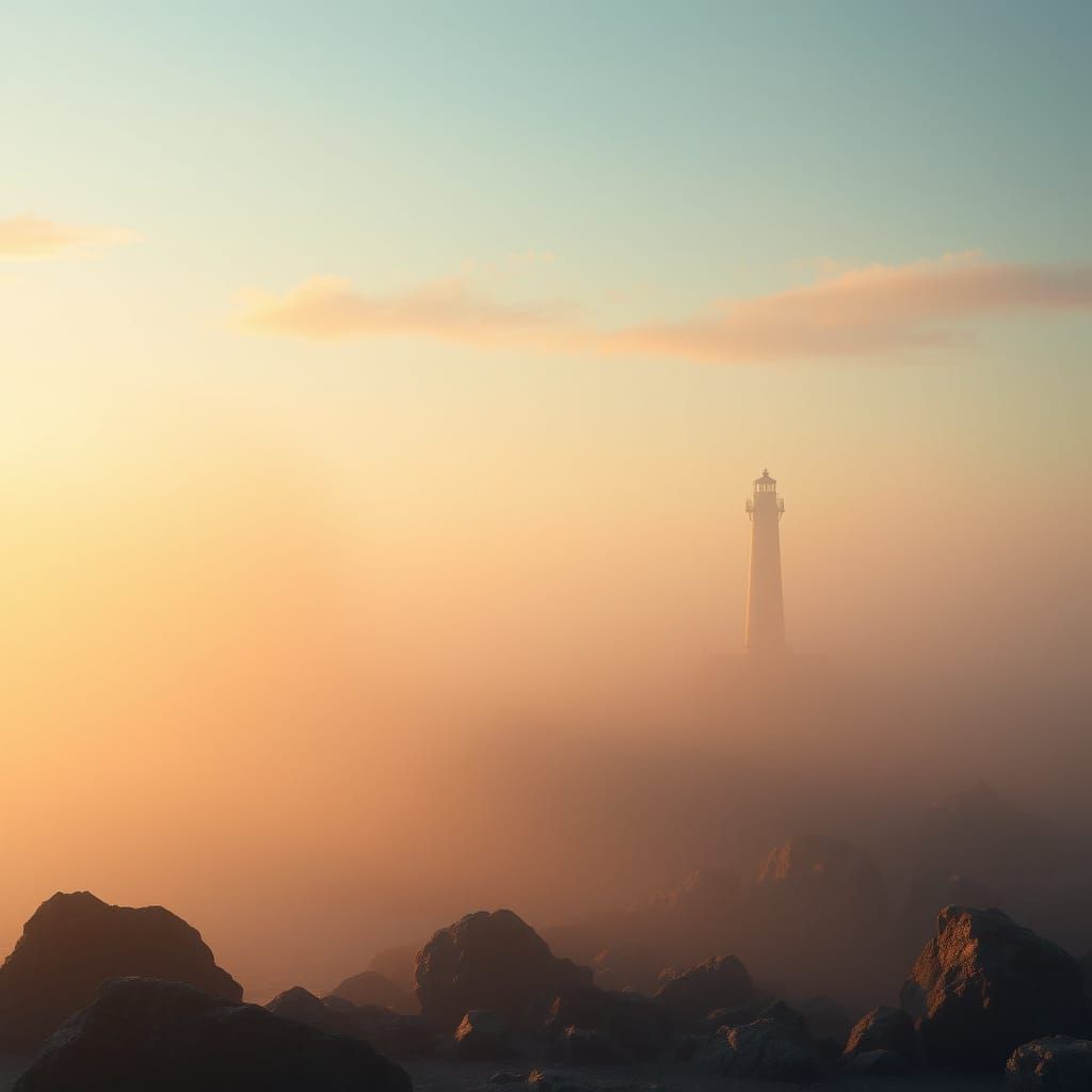 Early Morning Lighthouse on Rugged Sea Rocks