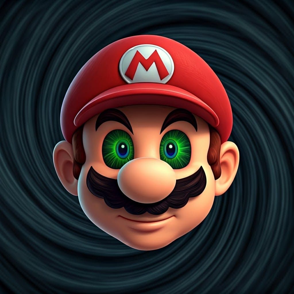 Hyperrealistic Mario Face in Ominous, Eldritch Horror Style