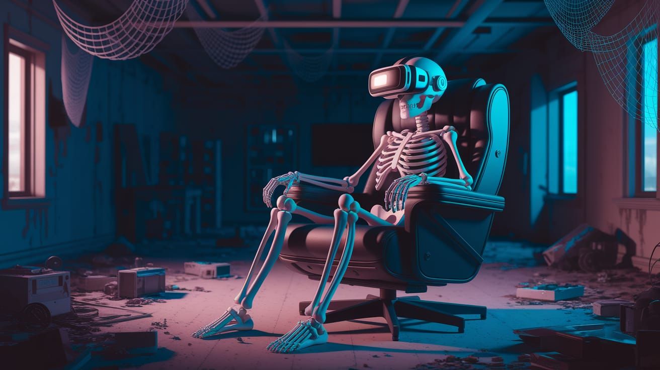 Cyberpunk Skeleton in Abandoned Room