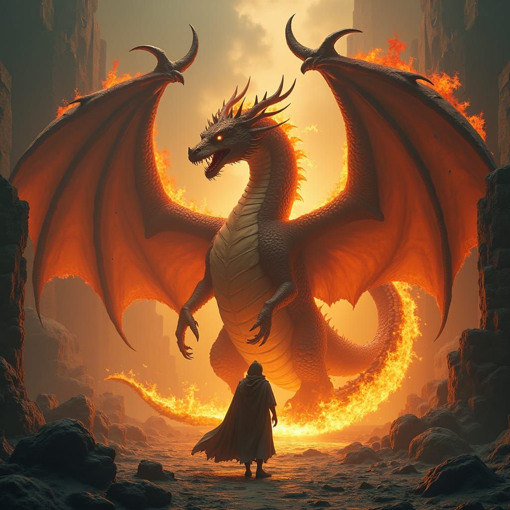 Blazing Dragon in Mystical Realm, Dark Fantasy Art