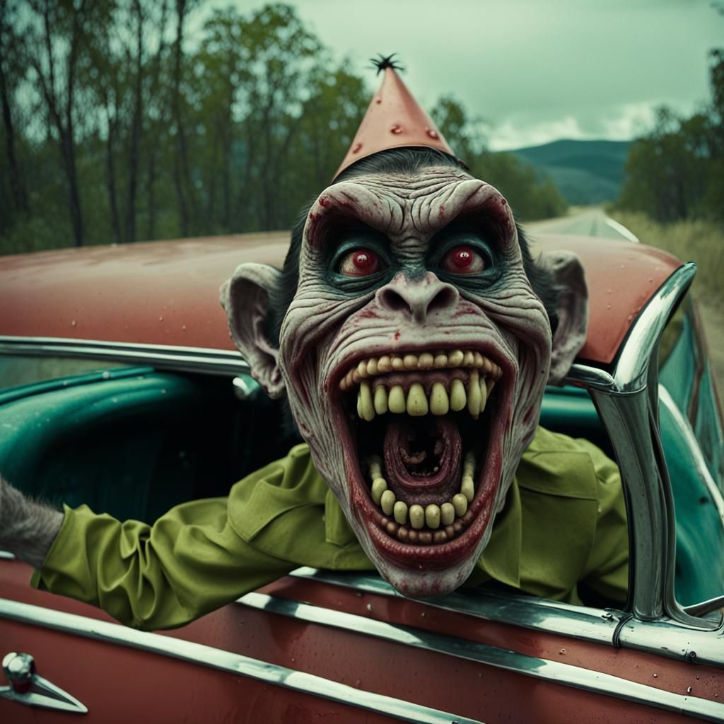 Zombie Monkey Clowns on a 1958 Chevy Road Trip
