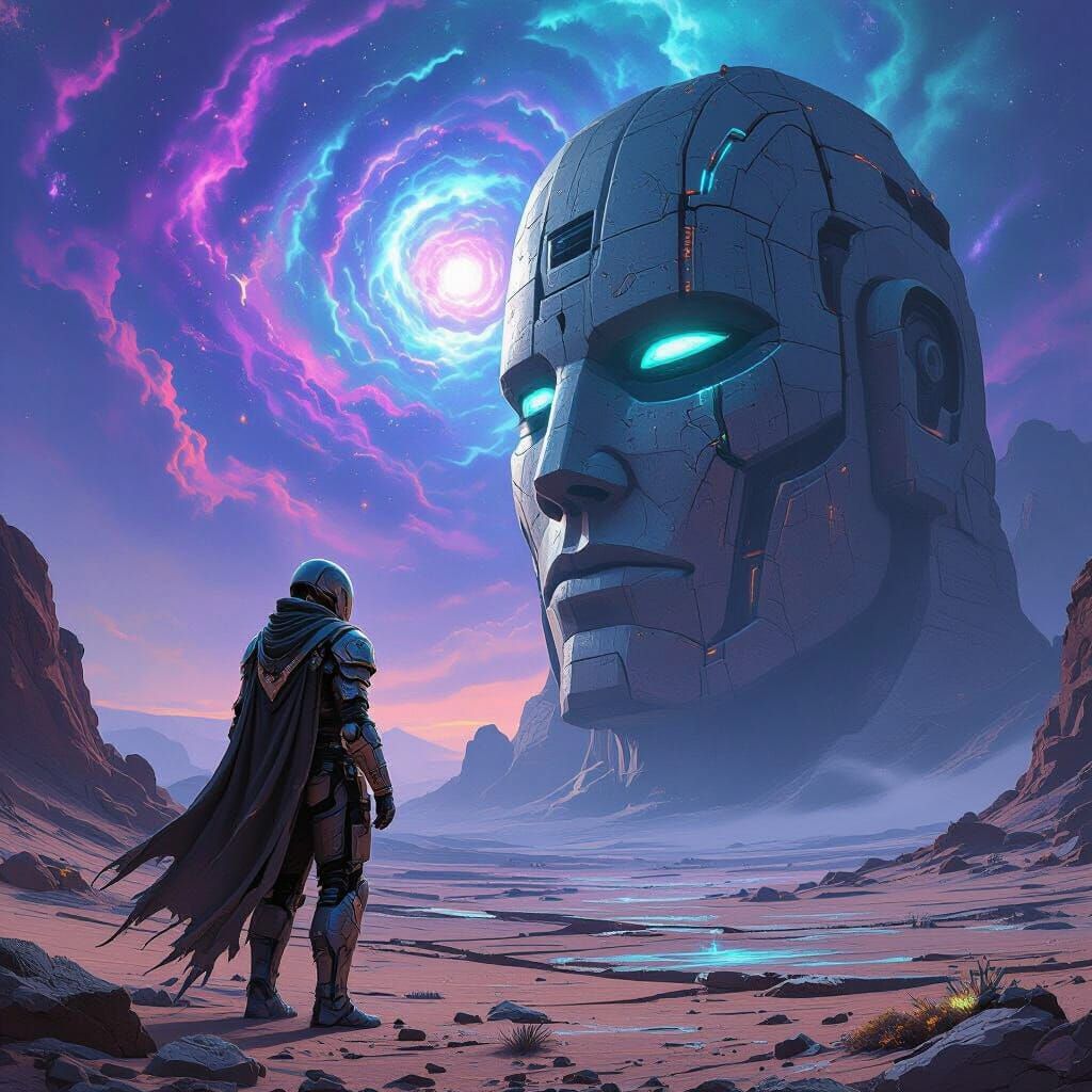 Cyborg Warrior on Alien Planet in Digital Art Style