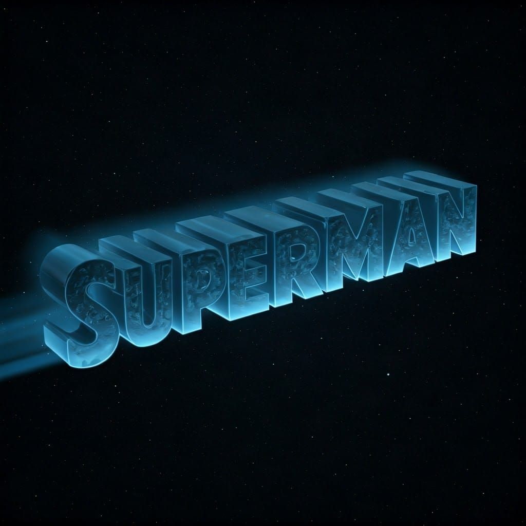 Ethereal Superman Letters Soar Through Cosmic Darkness