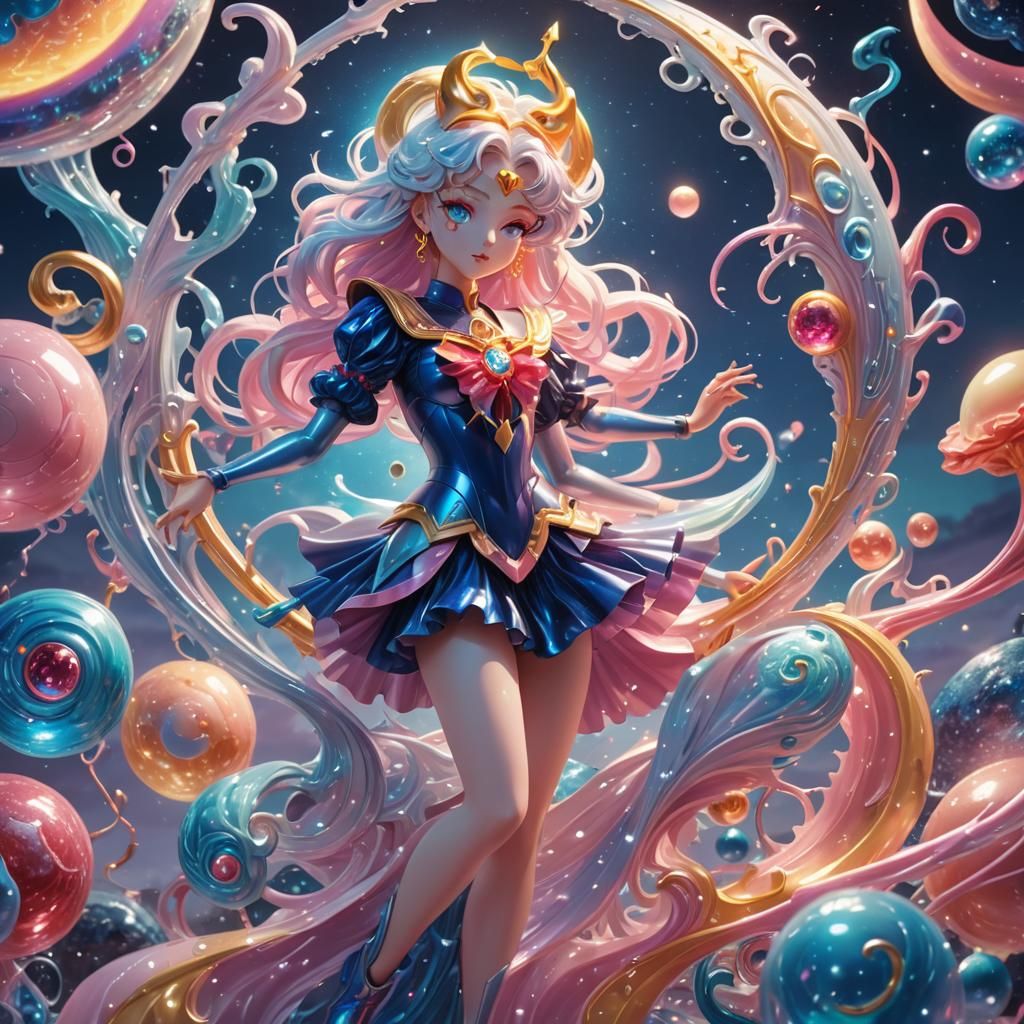 Dreamlike Amoeba Creature Tapping Glowing Staff