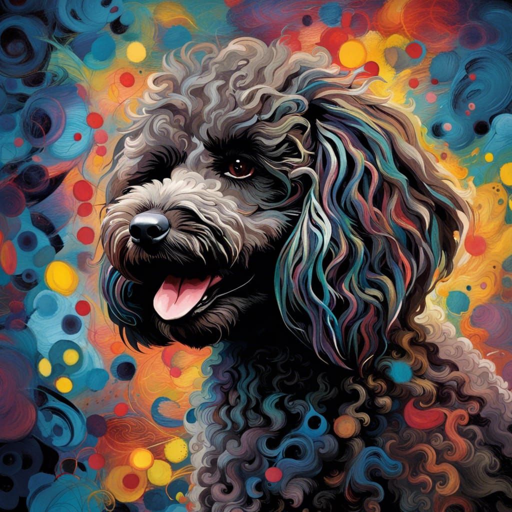 Colorful Toy Poodle Portrait in Abstract Expressionist Style
