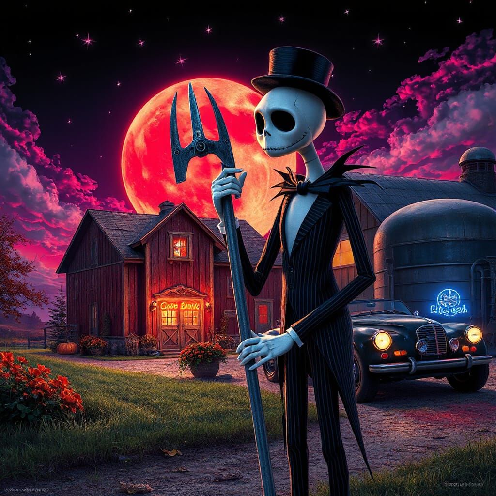 Jack Skellington in Futuristic Rural Scene