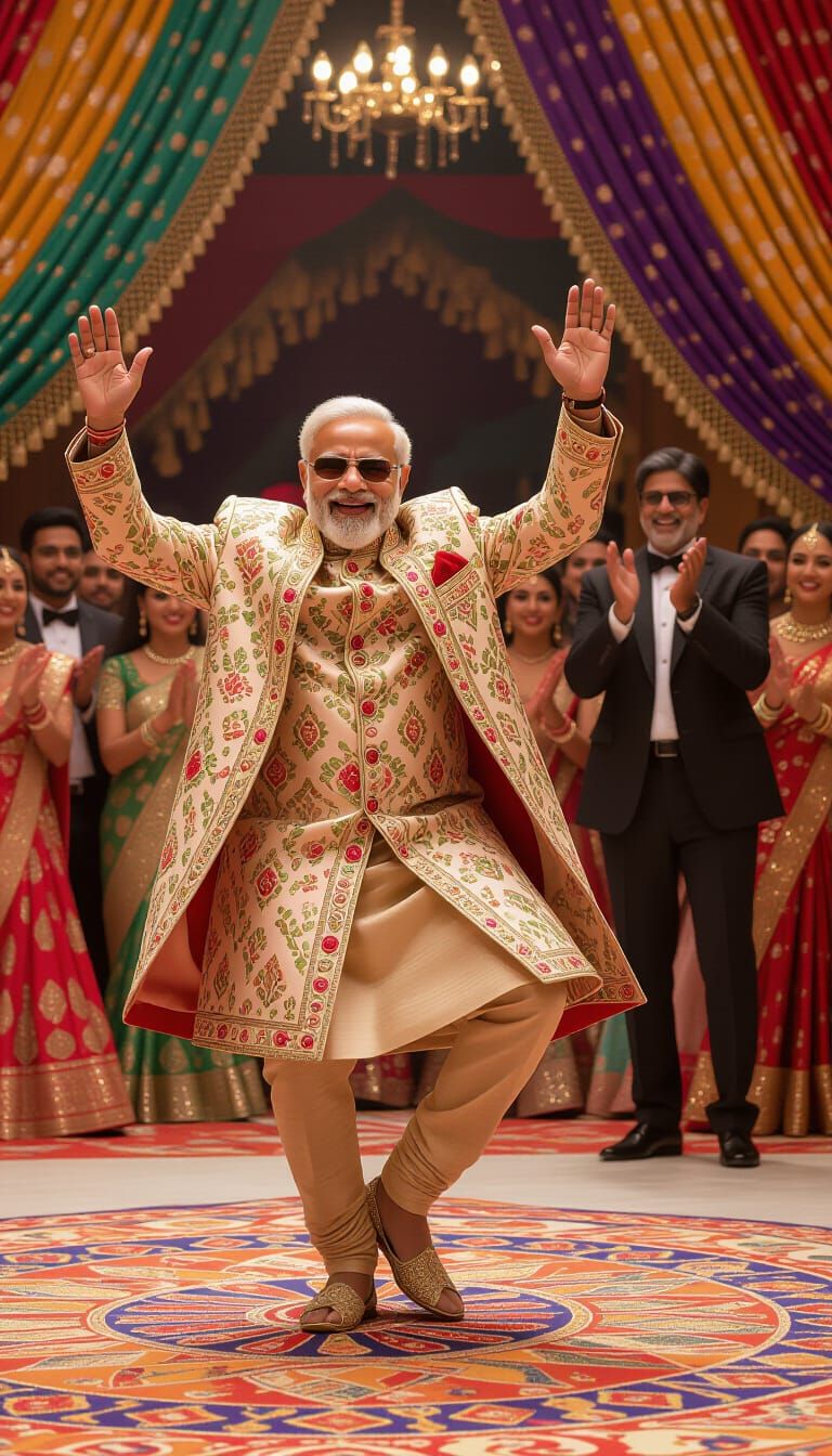 Modi Breakdancing at Bollywood Wedding in Cinematic Style