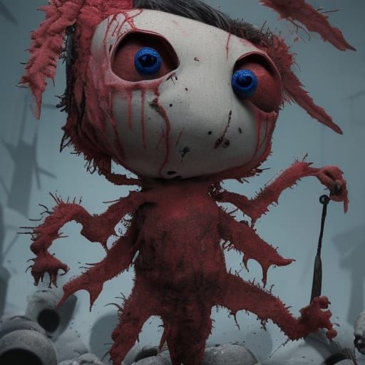 Disturbing Plushie Horror Scene: Digital Concept Art