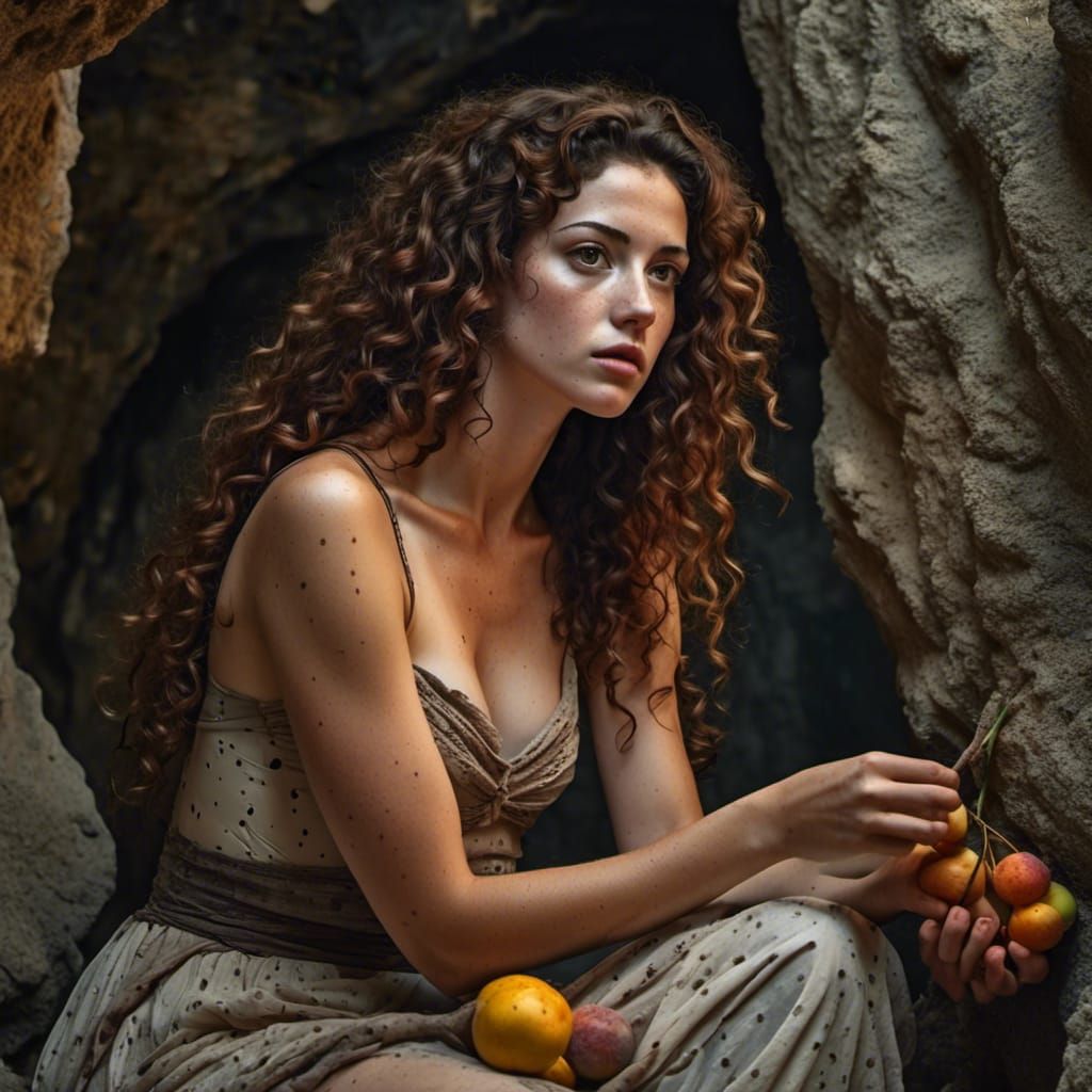 Goddess Ariadne Eating a Fig in Cave