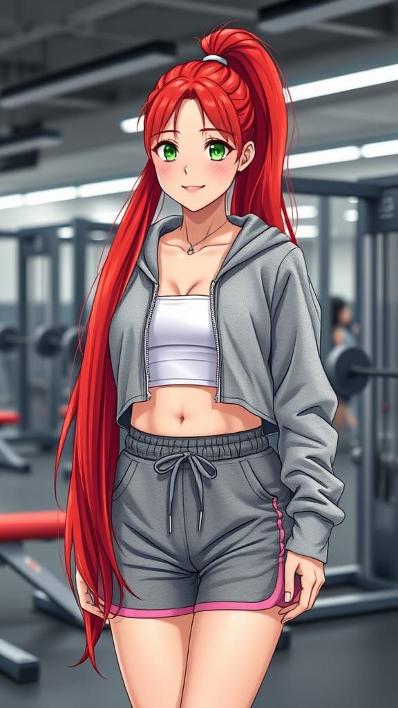 Charming Anime Fitness Enthusiast in Modern Gym